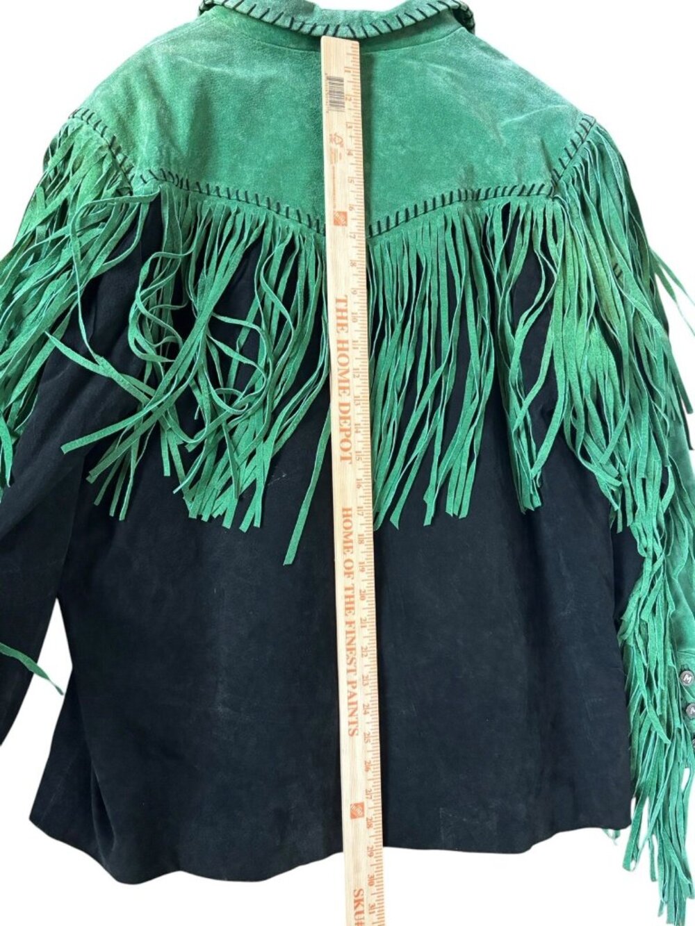 Bob Mackie Jacket Womens XL Green Suede Leather Fringe Western Cowboy Art 90s - Picture 8 of 13